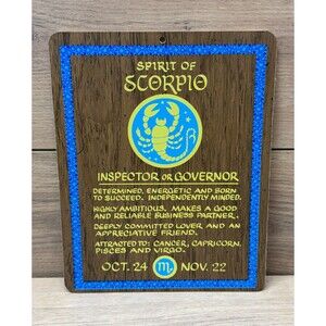 Vintage Spirit Of Scorpio Zodiac Wall Plaque Retro 70s Astrology Home Decor